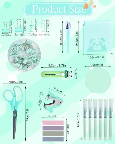 23Pcs Green Desk Accessories and Organizer Set with Mesh Organizer, Stapler, Tape Dispenser, Calculator, Green Office Supplies for Women, Beautifully Presented in a Gift Box - Image 7