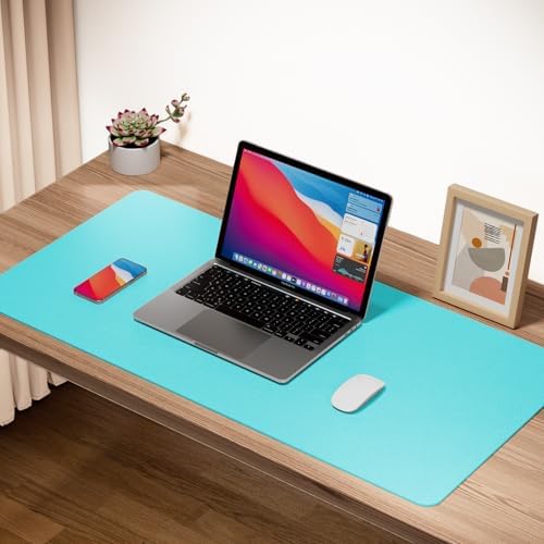 Boutilon Leather Desk Pad Protector,Non-Slip Mouse Pad,Laptop Desk Pad,Office Mouse Mat,Waterproof Leather Desk Blotter,Desk Writing Pad for Office and Home (XXXL-Bright Blue,47"x 24") - Image 2