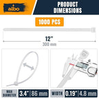 ALBO 1000 Pcs. White Zip Ties, 12 Inch, Heavy Duty, 50 lb Tensile Strength - Image 2