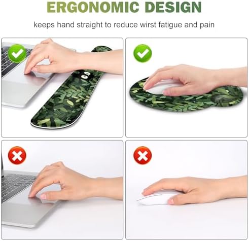 Large Desk Mat, Cute Anime Cats Gaming Mouse Pad, Desk Pad Protector, XXL Mousepad + Keyboard Wrist Rest+Mouse Wrist Rest+Coaster Set with Ergonomic Desk Pad for Home Office PC Computer, Green Leaves - Image 3
