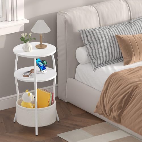 sthemc 3-Tier Small Round End Table Livingroom with Basket for Small Places - Image 6