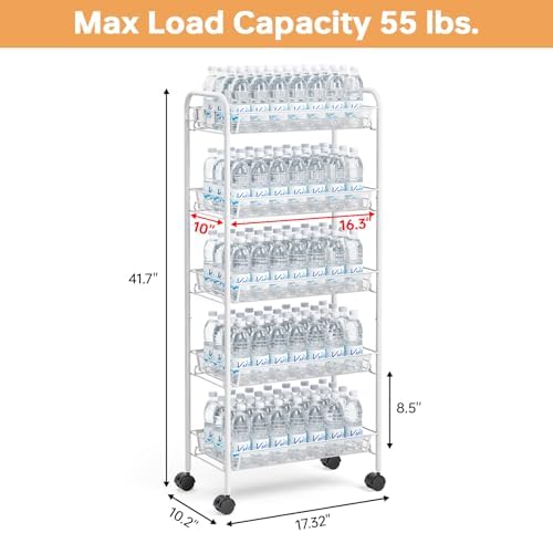 TOOLF 5 Tier Rolling Cart, Metal Utility Storage Cart with Wheels, White - Image 6