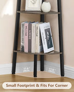Hoctieon Corner Shelf, 4-Tier Corner Bookshelf, Rustic Ladder Shelf, Industrial Display Stand for Living Room, Kitchen, Home Office, Balcony, Small Space, Metal Frame, Grey - Image 5