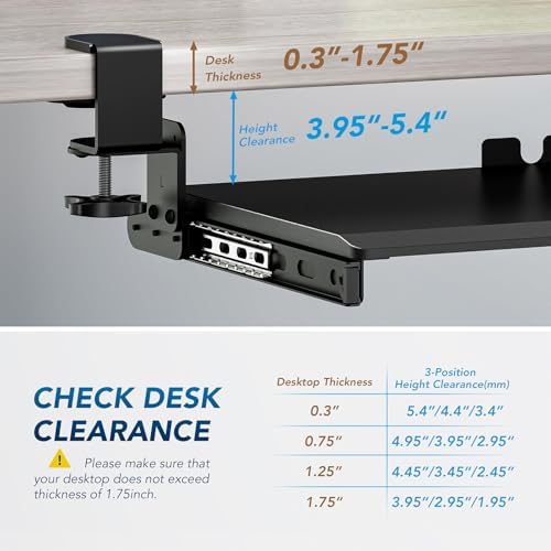 AX WABER Keyboard Tray Under Desk Pull Out with 3 Height Adjustable Extra Sturdy C Clamp Mount System, 32.8 (38 inch Including Clamps) x 12 Inch Slide-Out Platform Computer Drawer for Typing - Image 4
