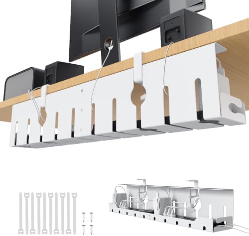 KEEGH Under Desk Cable Management Tray 32 in, Metal Cable Holder, White by KEEGH