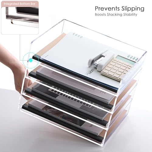 Acrylic Desk Organizer, Stackable Paper Organizer Letter Tray, 4-Tier - Image 6