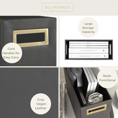 BLU MONACO Magazine Basket: Grey Leather Bathroom Holder – Stylish Modern Rack and Newspaper Stand, Decorative Floor-Mounted Organizer for Elegant Bathroom Storage. - Image 3