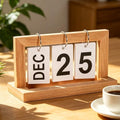 Wooden Perpetual Flip Calendar—Medium Wood Shade—Flip Page Mechanism with Strong Metal Ring—Perpetual Date Tracker for Workspace or Home Office by Unknown