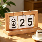 Wooden Perpetual Flip Calendar—Medium Wood Shade—Flip Page Mechanism with Strong Metal Ring—Perpetual Date Tracker for Workspace or Home Office by Unknown