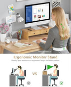Ufine Bamboo Monitor Stand with 2 Drawers & Keyboard Storage - Image 5