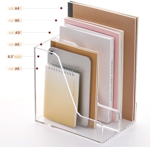 HeZone Acrylic Magazine Rack File Holder Desk Organizers and Storage 2-Pack Small Clear Acrylic Vertical Magazine Holder Book Stand for Office Desk - Image 3