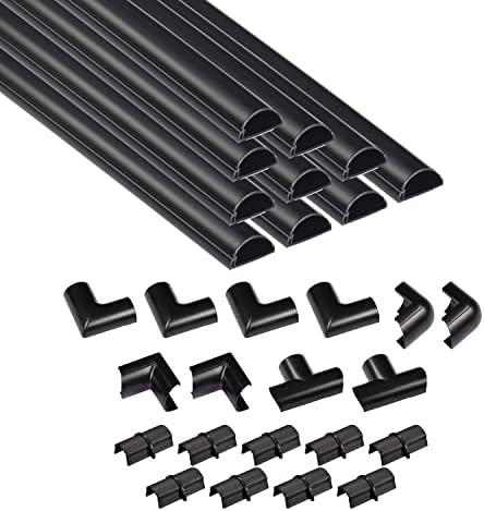 D-Line 157in Cord Cover Kit, Self-Adhesive Wire Hiders, Cable Raceway to Hide Wires on Wall, Electrical Cable Management - 10x 15.7 Lengths & 19 Accessories - 1.18" (W) x 0.59" (H) - Black by D-LineUSAinc