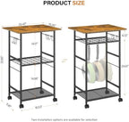 ThreeHio Rolling Kitchen Microwave Cart, 3 Tier Microwave Table Stand with Adjustable Shelf, Kitchen Storage Rack on Wheels, Coffee Station Cart Rack Shelf Organizer for Living Room Office, Balcony - Image 3