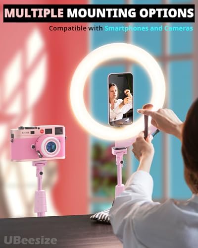 UBeesize 12'' LED Ring Light with 62'' Tripod Stand and Magnetic Phone Holder, Selfie Ring Light for Video Recording, Live Streaming, Compatible with iPhone & Android (Pink), 12-in (Pack of 5) - Image 7