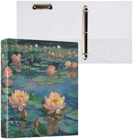 JIPONI 3 Ring Binder Lotus Monet 1 Inch Round Binders for Men Women Students, Cute File Organizer for Office Home School - Image 3