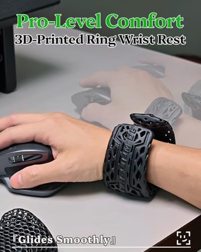 Mouse Wrist Rest Support, Wearable Wrist Cushion with Ergonomic Ring Design, 3D Printed Honeycomb Palm Rest, Breathable & Washable Resin Wrist Support for Gaming, Office, Laptop & Computer Work, Black - Image 3