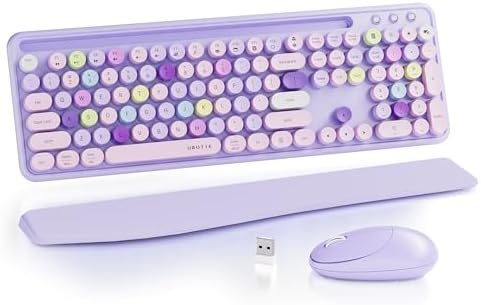 UBOTIE Wireless Keyboard and Mouse Combo, Phone Holder (Purple Colorful) by UBOTIE