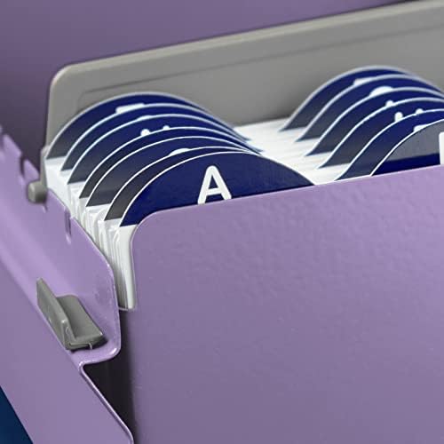 Acrimet Index Business Card Size File Holder Organizer Box Metal Base Heavy Duty (AZ Index Cards and Divider Included) (Purple Color with Clear Crystal Plastic Lid Cover) - Image 6