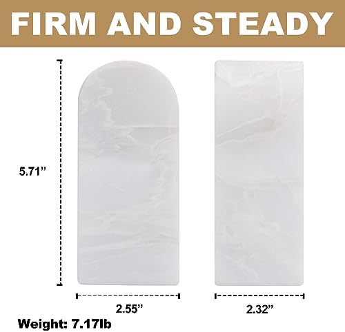 Koville African Natural Marble Bookends for Shelves, Decorative Book Ends, 7lbs Heavy-Duty Marble Book Holders, Bookshelf Apartment Decor for Normal Books/CD/Video Games(Bianco Fiora) - Image 3
