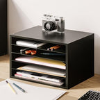 Ballucci 5 Tier Paper Organizer Letter Tray, Wood Desk File Organizer with Adjustable Shelves, Home Office School Letter/A4 Mail Sorter Magazine Holder - Black - Image 2