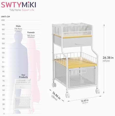 SWTYMIKI Under Desk Storage Cart- Art Storage Cart with Drawers & DIY Divider - Office Cart Organizer Under Desk Shelf, Craft Rolling Cart for Office, Craft Room & Studio White - Image 3