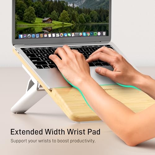 AFOOYO Adjustable Bamboo Laptop Stand,Portable Computer Riser,Ergonomic Notebook Mount with Wrist Rest,Compatible with 9.8-15'' All Laptops,MacBook Air Pro/HP/Dell/Lenovo,Bamboo - Image 2