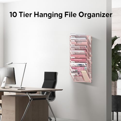 10-Tier Wall File Organizer and Hanging File Organizer, Pink - Image 4