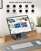 2026 iPad Pro Stand USB C Hub, Multiport Adapter for iPad Air M5 M4 M3 13 11 12.9 Inch Docking Station 4K 60Hz HDMI, RJ45 Ethernet, SD/TF Card Reader, USB 3.0 Port, iPad A16 Galaxy Tablet DeX Dock - Image 3