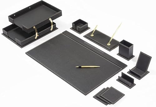MOOGCO 12-Piece Leather Desk Set — Desk Pad 23.2" x 15.4", Double Document Tray, Pen Holder — Desk Organizer Set for Home Office & Executive Desk Accessories by MOOGLLC