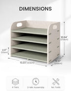 Fluxynara 4-Tier Felt File Organizer with Carry Handles, Sage Mist - Image 4