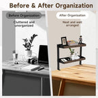 Clamp on Desk Shelf,17'' 2 Tier Office Desk Shelves Organizer with Under-Desk Hidden Storage Basket,Wood Desktop Supplies Storage Rack for Home Workspace, Study Rooms,Gaming Devices (Black) - Image 5