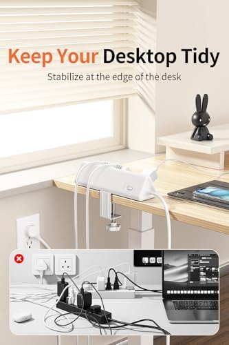 AnnTane Desk Clamp Power Strip USBC, 40W Fast Charging, 10 Ft, White - Image 6