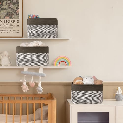 4 Pack Storage Baskets for Organizing, Woven Baskets for Shelves - Perfect for Toys, Books, Towels, and Clothes, Durable Gift Basket Bins Toy Storage, 12.7''Lx9''Wx7.8''H, Green & White - Image 5
