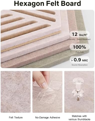 Hexagon Cork Bulletin Board Tiles, Felt Pin Board - Image 2