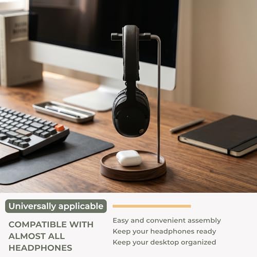 muso wood Walnut Desktop Headphone Stand with Storage Base - Image 6