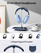 Miroddi Headphone Stand with Wireless Charger, Independent USB Charging Port, 5 in 1 Charging Station Headset Holder Rack for iWatch, iPhone, Samsung and Desk All Headphones, Dark Blue - Image 2