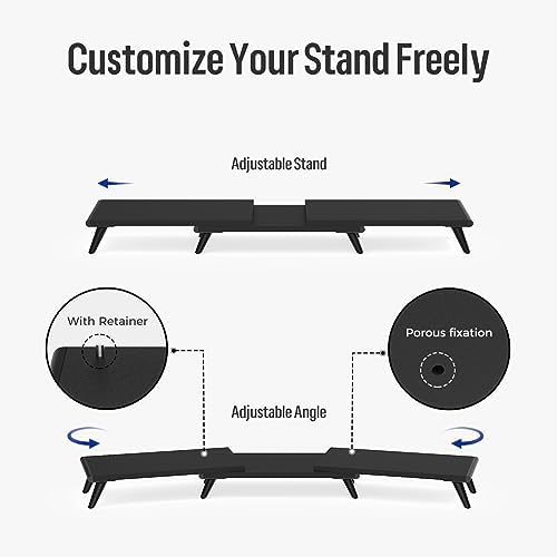 loukin Dual Monitor Stand Riser for Desk, 43.6"×8.2" Computer Stand, Black - Image 2