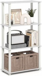Furinno Turn-S-Tube Storage Shelves, 4-Tier Book Shelf, Corner Shelf, Toolless Open Frame Standing Shelves, for Organization and Storage, Living Room, Garage, Home Office, White by Furinno-FitsYourSpaceFitsYourBudget