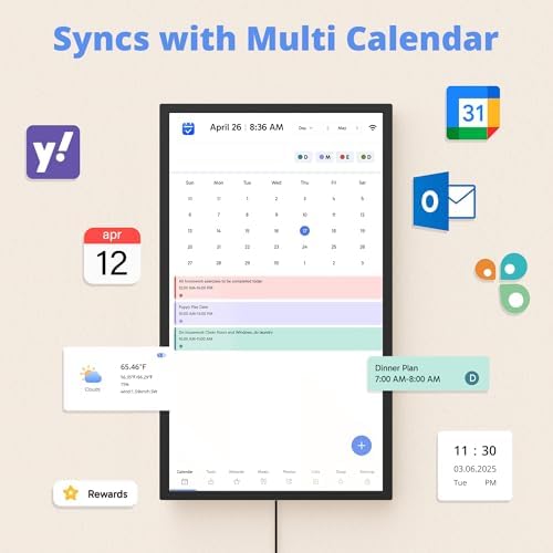 Digital Calendar 24 Inch Touch Screen, Electronic Wall Calendar Chore Chart for Family Monthly/Weekly Planner, Interactive Display Smart Calendar for Home Organization, Desk Mount Included - Black - Image 3