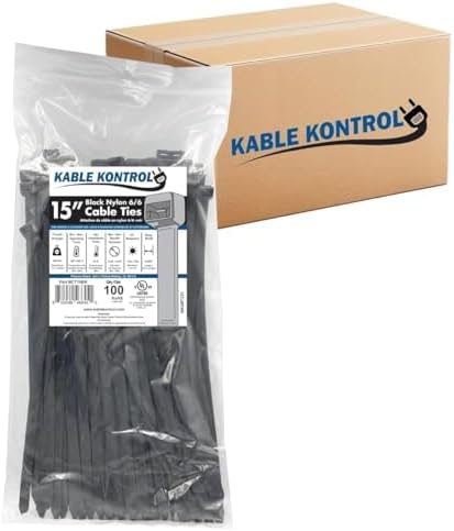 Kable Kontrol Cable Zip Ties, 15 Inch, 1500 Pcs, HD 250lbs Test, Black by KABLEKONTROL%C2%AE