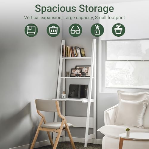 Haotian Ladder Desk with Shelves, Wall Desk for Small Space, Secretary Desk Workstation Dresser Shelf Freestanding Bookshelf, White FRG60-W - Image 2