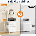 HIGDBFE 3 Drawer File Cabinet with Charging Station, 49''H Tall, 3-Tier Small Filing Cabinet for Home Office, 20''*15'' for Small Printer, Fabric Drawer, Printer Stand, White - Image 4
