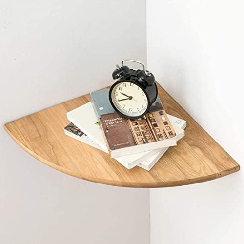 Corner Shelf,16inch Natural Oak Solid Wood Floating Corner Shelves Wall Mount Round End Floating Speaker Rack with Wire Hole for Small Plant for Bedroom Kitchen, Living Room by Coamily
