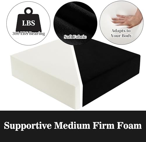 HOMBYS Foam Recliner Chair Cushions for Elderly, 4" Thick Chair Pads with Back Support for Office, Non-Slip Medium Firm Seat Cushion with Lumbar Pillow (Black, 22"x22"+13" Backrest) - Image 3