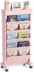 BYFU 6-Tier Movable Bookshelf Cart, Pink by BYFU-livingasimplelife