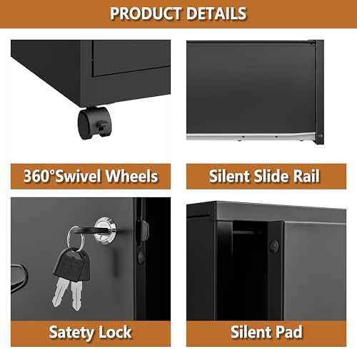 Polup 2 Drawer Rolling File Cabinet with Lock for Home Office - Image 5