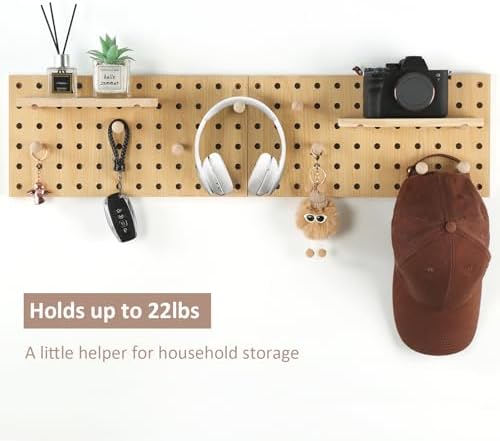 2 Pack Beige Wooden Pegboard Modular Wall Organizer - Image 3