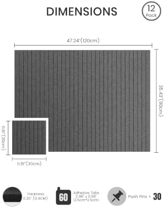 Bumusty 48"x 36" Large Felt Bulletin Board Tiles, Charcoal Gray - Image 2