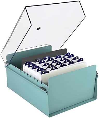 Acrimet 5 X 8 Card File Holder Organizer Box Metal Base Heavy Duty (AZ Index Cards and Divider Included) (Green Color with Clear Crystal Plastic Lid Cover) by Organizingyourlife