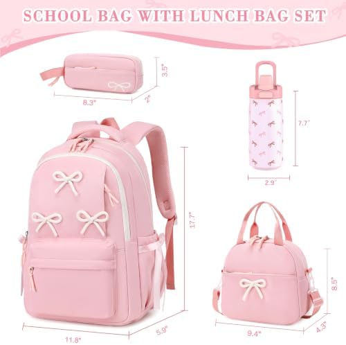 4PCS Bow Backpack for Girls with Insulated Water Bottle - Image 2